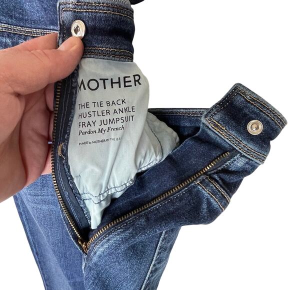 MOTHER Tie Back Hustler Ankle Fray Jumpsuit in Pardon My French Wash - Picture 8 of 11